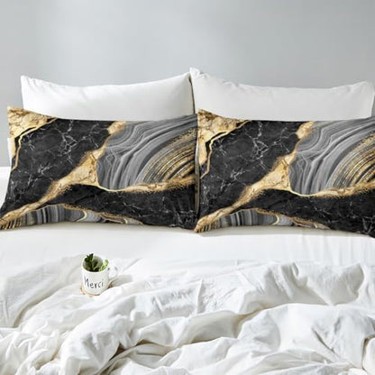 Black Marble Sheet Set Gold Metallic Marble Design Sheets with Deep Pocket Fitted Sheet Abstract Marble Texture Bed Sheets Set Grey Gold Bedding Set Golden Streaks 3Pcs With 1 Pillow Case Twin Size - color: Multi Aa01, size: Twin