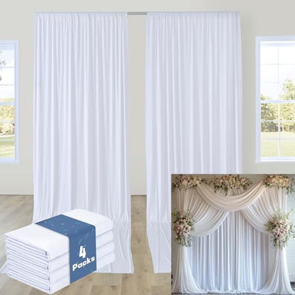 20FTx12FT White Wrinkle-Free Wedding Backdrop Curtain -Silky Washable White Polyester Drapes for Baby Showers, Birthday Parties, Photography, and Wedding Receptions-4 Panels 5FTx12FT - color: White, size: W5' x H12'(4 panels)