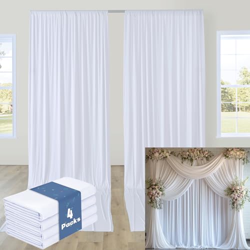 20FTx12FT White Wrinkle-Free Wedding Backdrop Curtain -Silky Washable White Polyester Drapes for Baby Showers, Birthday Parties, Photography, and Wedding Receptions-4 Panels 5FTx12FT - color: White, size: W5' x H12'(4 panels)