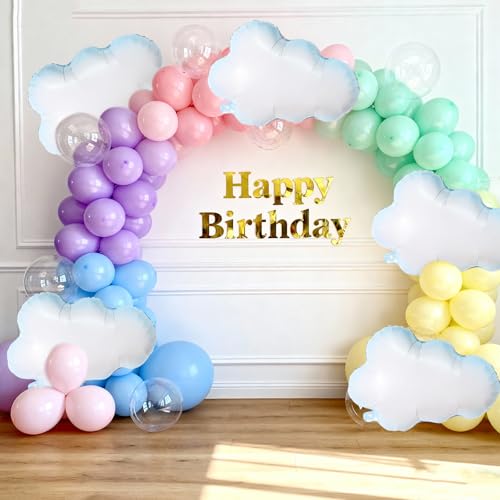 Biapian Large Cloud Balloons Set, 6 Pcs 30 Inch White Clouds Foil Balloons, Helium & Air Cloud Party Decorations for Girls Boys Baby Shower, Birthday, Wedding, Blue Sky Theme Supplies - style: Clouds