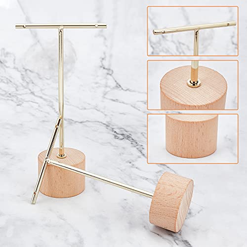 FINGERINSPIRE Gold Metal 3 Pcs T Bar Earring Display Stand with Wooden Base Jewelry Holders Hanging Jewelry Organizer for Store Retail Photography Props【Gold- Round Base, 6.3&5.5&4.6 Inch Height】 - color: Gold- Wood Round Base, 6.3&5.5&4.6 Inch Height