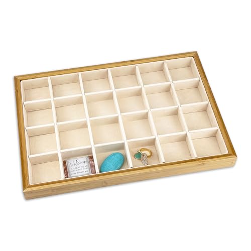 The Display Guys - Stackable Jewelry Tray and Organizer - for Drawers, Dressers, Store Display (24 Compartments, Bamboo Suede) - color: Bamboo Suede, size: 24 Compartments