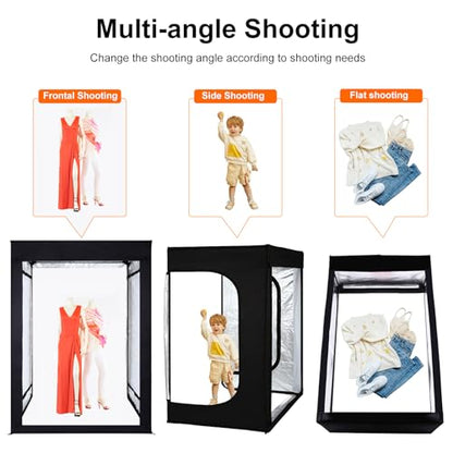48"x64"x40" Large Photo Studio Light Box Photography, 8 Light LED Panels Dimmable Shooting Tent with 3 Color Backdrops Continuous Lighting Softbox for Model Clothing Photography - size: 48x64 in (8 LED Strips)