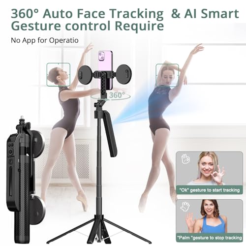 Phone Tripod with Light, 2 Pack Lavalier Mic, 71" Extendable Auto Face Tracking 360° Rotation, 1/4" Camera Mount & Remote, No App Needed, Vlogging Kit for iPhone Android YouTube TikTok Live Streaming