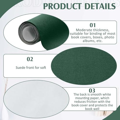 PerKoop Book Cloth for Book Binding 40 x 16 Inch Fabric Surface Paper Backed Bookcover Archival European Durable Strong Bookbinding Supplies Cover Books Album Scrapbooking (Dark Green) - color: Dark Green