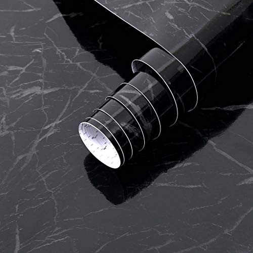 Arthome Black Marble, 11.8x100 Inches Peel and Stick Wallpaper, Marble Contact Paper, Self Adhesive, Easy to Clean, Vinyl Film for Furniture Countertop, Distressed Plank Grain Vintage Wall Covering - color: Black Marble, size: 11.8" x 100"