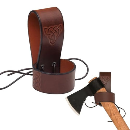 Lord of Battles Medieval Genuine Leather Axe Frog | Axe Holster with Belt Loop | Waist Holder for Axes, Tools - color: Celtic - Brown