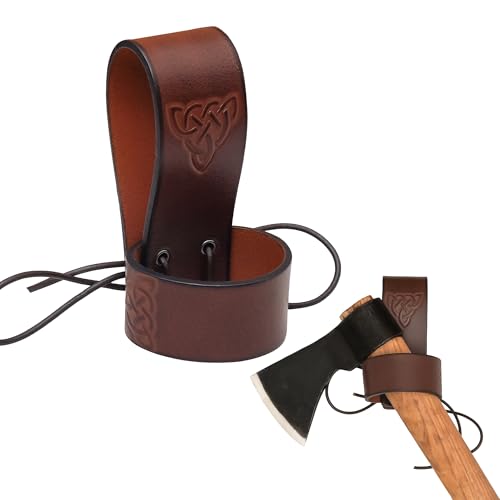 Lord of Battles Medieval Genuine Leather Axe Frog | Axe Holster with Belt Loop | Waist Holder for Axes, Tools - color: Celtic - Brown