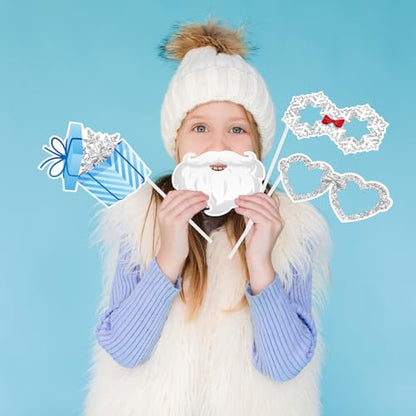 KALEFO 30Pcs Hello Winter Photo Booth Props Winter Wonderland Party Decorations Snowflake Photo Booth Props Kit Wedding Holiday Birthday Skiing New Year Party Supplies - color: Hello Winter