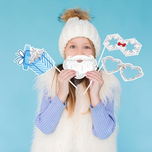 KALEFO 30Pcs Hello Winter Photo Booth Props Winter Wonderland Party Decorations Snowflake Photo Booth Props Kit Wedding Holiday Birthday Skiing New Year Party Supplies - color: Hello Winter