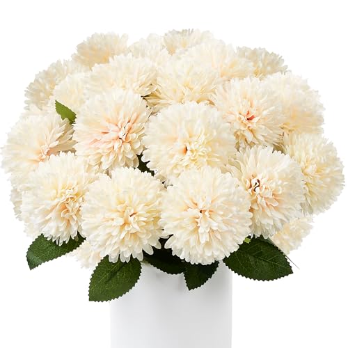 SITUMEIZI 12 Pcs Champagne Artificial Chrysanthemums Flowers Ball Flower Fake Mums Silk for Wedding Home Kitchen Decoration Floral Arrangement - color: Champagne, size: 12 Pieces