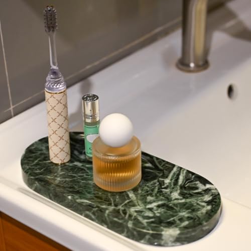 Marble Tray for Kitchen Counter,Stone Tray for Bathroom Countertop,Dresser Vanity Decor Tray,Storage Trays for Perfumes,Candles,Jewelry (Dark Green) - color: Dark Green