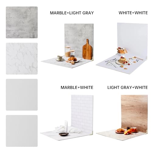 2 PCS 4 Pattern Boards Photo Backdrop for Flat Lay, Food Photography Background 24x24 Inch, BEIYANG (Marble+Light Gray) - color: Marble + Light Gray 24x24