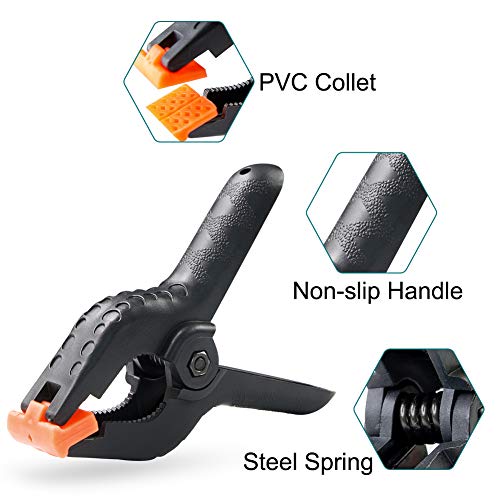 16Clips - 8Heavy Duty Spring Clips & 8Backdrop Clip Holders, Adjustable Elastic Nylon PhotoClips for Photography & Video Studio