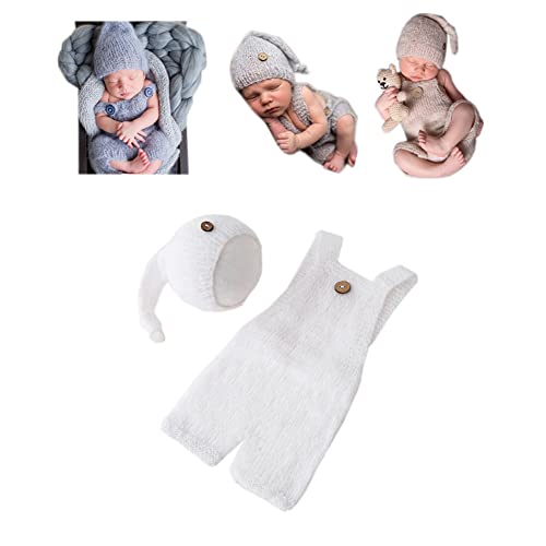 Fashion Cute Newborn Boy Girls Baby Costume Outfits Photography Props Hat Pants - color: Off-white
