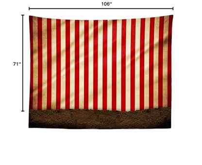 BELECO Circus Carnival Photography Backdrop Fabric 9x6ft Red and White Stripes Circus Tent Backdrop Evil Clowns Circus Carnival Themed Halloween Party Decor Baby Kids Adults Portrait Photo Props - size: 9x6FT