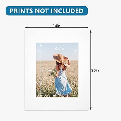 Somime 10 Pack Precut 16x20 Picture Frame Mat, White 16x20 Photo Mat with 11x14 Opening, Acid Free Frame Matte for Artworks, Prints - size: white 10pc precut 16x20