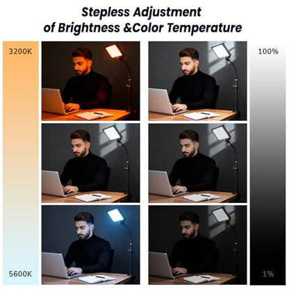 2 Packs LED Video Key Light,Streaming Light Dimmable Bi-Color 3200-5600k Video Conference Lighting with Gooseneck Tubes Desk Panel Lights for Podcast/Streaming/Gaming/Zoom Call/Broadcast/YouTube