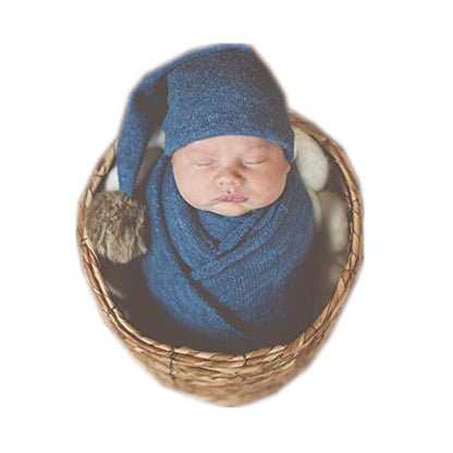 Newborn Photography Props Boys Girls Wrap Baby Photo Props Soft Knit Blanket Cloth (Blue) - color: Blue