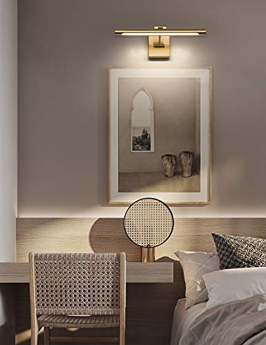 LED Picture Light Fixtures 16.54 Inches, Modern Metal Artwork Wall Lamps with Single Swing Arm, 7W (50W Eqv.), Hardwired Connection, Non-Dimmable, 3000K Warm White, CRI80+, Golden-Like Brass Finish - color: Brass, size: Non-Dimmable 16.53" Long