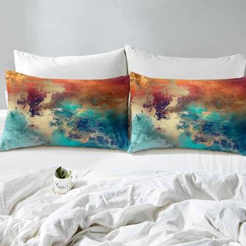 Teal Blue and Gold Modern Bed Sheets Set Modern Marble Aesthetic Fitted Sheet for Kids Boys Girls Golden Streaks Bedding Set Marble Texture Bed Cover 3Pcs Full Size - color: Multi 10, size: Full