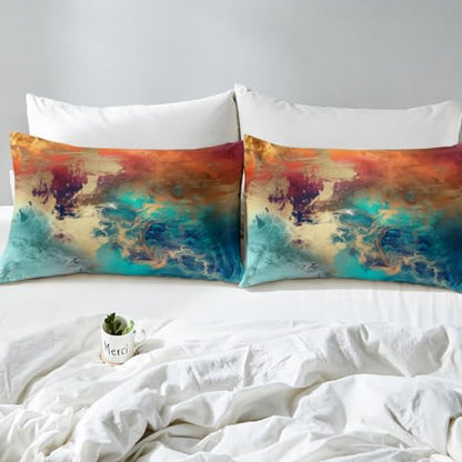 Teal Blue and Gold Modern Bed Sheets Set Modern Marble Aesthetic Fitted Sheet for Kids Boys Girls Golden Streaks Bedding Set Marble Texture Bed Cover 3Pcs Full Size - color: Multi 10, size: Full
