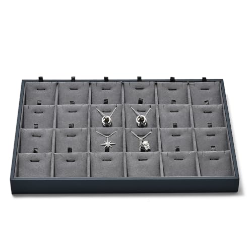 Grey Microfiber Jewelry Display Tray 24 Grids Pendant Earrings Necklace Organizer Display Showcase Grey Jewelry Storage Tray - size: 24 Grid With Insert