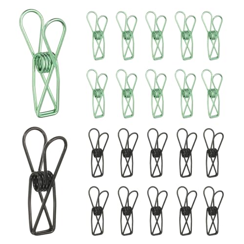 PATIKIL 50Pcs Paper Office Binder Clips, 1.26" Small Metal Wire Hollow Out Paper Clamps Long Tail Binder Clips for Photo Clothes Hanging Office Home Kitchen Food Package, Black/Green - color: Black/Green