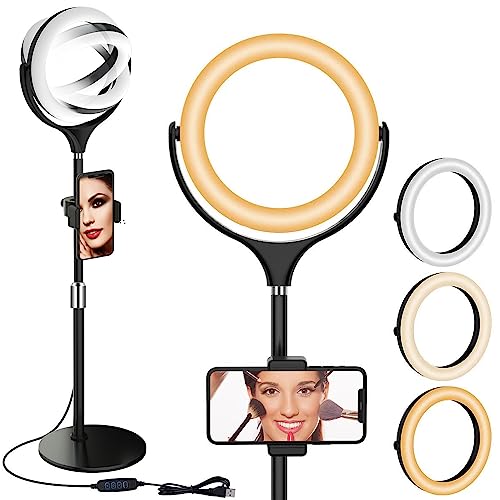 8 inch Desk Ring Light with Stand, Adjustable Computer Circle Light for Video Conference Lighting, Zoom Calls, Virtual Meeting, Video Recording, Selfie Light with Phone Holder for Streaming, Podcast - color: 8inch Black