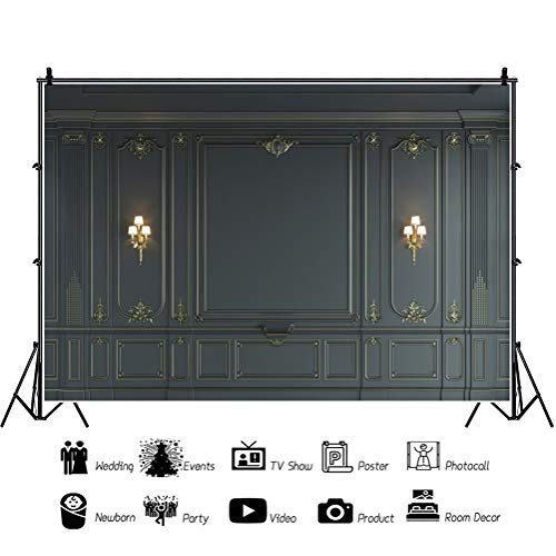 Haoyiyi 8x6ft Interior Wall Backdrop Indoor Empty Room Baroque Black Vintage Elegant European Photography Background Photo Business Office Bedroom Living Room Photo Portrait Studio Prop