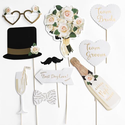Wedding Photo Booth Props, DIY Wedding Decoration Unique Romantic Party Props, Paper Board Selfie Props with Easy Assembly Kit for Wedding, Bridal Shower, Engagement, Bachelorette Party - color: White Rose