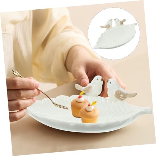 Ceramic Jewelry Holder Bird Leaf Shape Trinket Dish for Earrings Rings Bracelets Decorative Relief Jewelry Organizer Tray for Bathroom Vanity Table Storage and Photo Prop