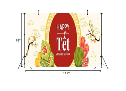 BELECO 10x6.5ft Fabric Happy TET Vietnamese New Year Backdrop TET Decorations Lunar New Year Background Asian New Year Party Decorations Holiday Photoshoot Studio Props - size: 10x6.5ft