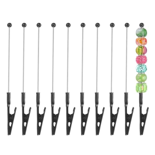 PATIKIL Long-Tailed Alligator Clamp, 10 Pcs 5.3 Inch/135mm Metal Wire Alligator Clamp Beadable Alligator Photo Clips for Picture Note Menu Memo DIY Decor Crafts, Black - color: Black