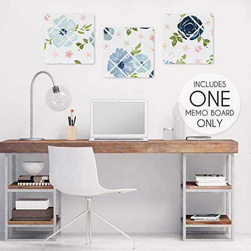 Sweet Jojo Designs Navy Blue and Pink Watercolor Floral Fabric Memory Memo Photo Bulletin Board - Blush, Green and White Shabby Chic Rose Flower - color: Pink and Blue Watercolor