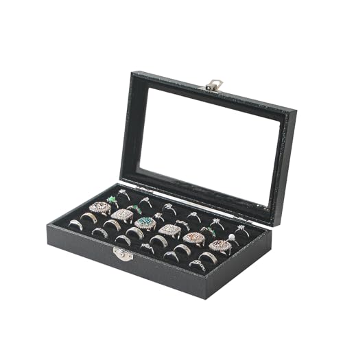 Ring Organizer Box for Jewelry,Rings Cufflinks Storage Case,Small Jewelry Box for Travel, Pretty Gifts for Girls,Black (30 Slots)