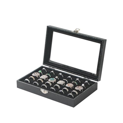 Ring Organizer Box for Jewelry,Rings Cufflinks Storage Case,Small Jewelry Box for Travel, Pretty Gifts for Girls,Black (30 Slots)