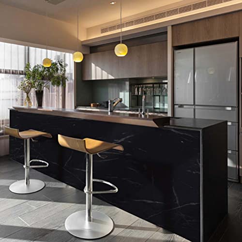Arthome Black Marble, 17x393 Inches Peel and Stick Wallpaper, Marble Contact Paper, Self Adhesive, Easy to Clean, Vinyl Film for Furniture Countertop, Distressed Plank Grain Vintage Wall Covering - color: Black Marble, size: 17" x 393"