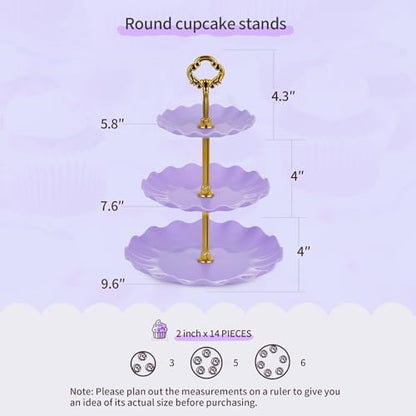 Pack of 11 NWK Cake Stand Set, with 3 x Two-Tier and 3 x Three-Tier Cupcake Stands, 4 x Appetizer Trays, 1 x Tablecloth for Birthday Bridal Baby Shower Party (Purple) - color: Purple