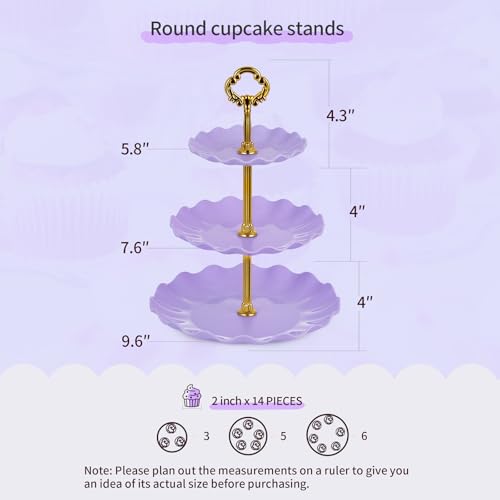 Pack of 11 NWK Cake Stand Set, with 3 x Two-Tier and 3 x Three-Tier Cupcake Stands, 4 x Appetizer Trays, 1 x Tablecloth for Birthday Bridal Baby Shower Party (Purple) - color: Purple