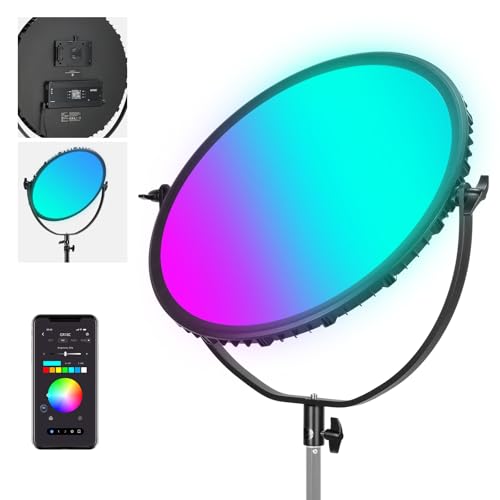 NEEWER 18" RGB LED Round Panel Video Light with APP Control, 65W 6000Lux/0.5m 2500K-8500K RGBCW Photography Studio Lighting /18 Scenes/V Battery Powered for Outdoor Filming Recording Streaming, GR18C - style: RGB