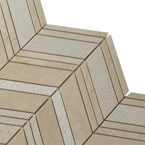 4 x 5 Beige Textured Chevron Crema Marfil Marble Mosaic Sample Tile Having 1 sqft Coverage - color: Beige, size: Sample Swatch (4 x 5 in)