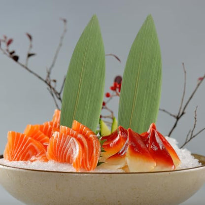 IMIKEYA 100Pcs Bamboo Leaves for Food - Sushi Bamboo Leaf Sashimi Presentation Japanese Food Plating Decoration for Restaurants Home Holiday Party