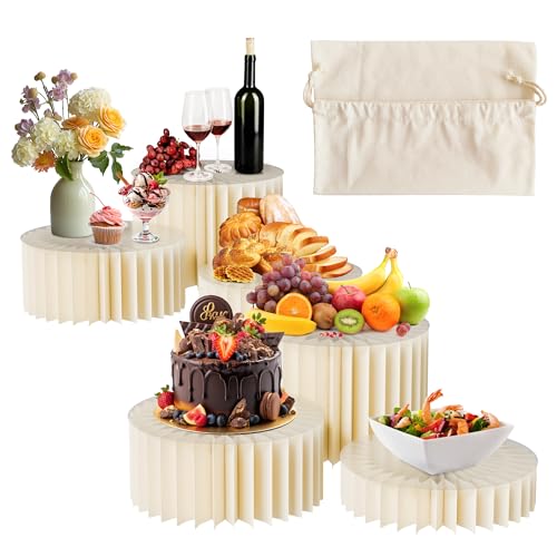 Yeasfe 6 Pcs Buffet Risers, Food Display Risers for Buffet Table, Food Risers for Display Party Food Stand with Anti-Wear Panels, Food Display Risers for Party, Weeding, White