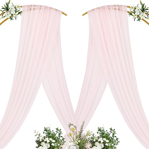 MLMC Blush Pink Wedding Arch Draping Fabric 1 Panel 29" x 20 FT Extra Long Gauze Drapes Sheer Backdrop Curtains 6.6 Yards Airy Outdoor Drapery Panels for Wedding Baby Shower Birthday Decor - color: Blush Pink