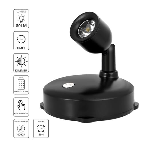 Cordless Spotlight Battery Operated, LED Plant Light, Dimmable Accent Light with Remote, Indoor Display Up Lighting for Picture Photo Tree Dartboard Wall Decor Painting Artwork Portrait