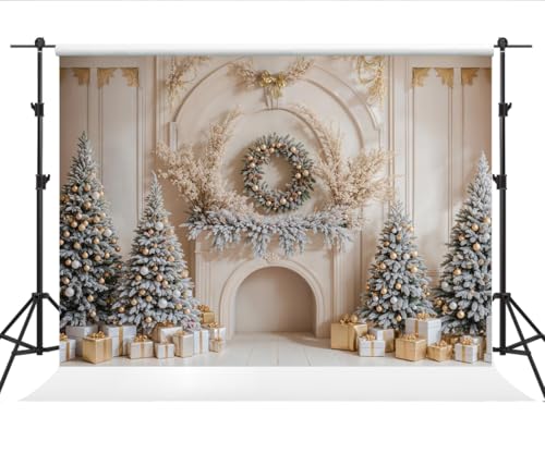 Kate 7×5ft Winter Christmas Backdrop Photography Indoor Christmas Tree Mantel Gift Decoration Background Photography Xmas Studio Props Photo Video - size: 7×5ft