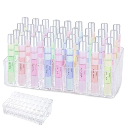 Rollerball Perfume Organizer, Beauty Scent Holder, 36 Space Clear Acrylic Perfume Organizer Refillable Container Tall Scented Oil Storage Display Case, Makeup Lipgloss Lipstick Display Case