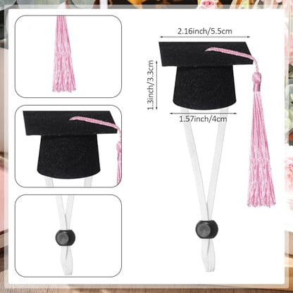 Eccliy 2 Pcs Pet Graduation Caps Mini Bachelor Hats with Tassel for Small Animal Guinea Pigs Hedgehog Bird Turtles Hamster Photo Props Graduation Holiday Festival Party Accessory(Pink) - color: Pink