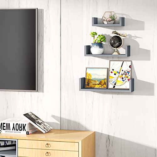 SRIWATANA Floating Shelves Wall Mounted, Solid Wood Wall Shelves, Weathered Gray… - color: Weathered Gray